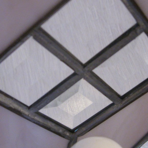 Art Deco Stained Glass Wall Sconce Pink Iridescent Glass and Polished Gold - Picture 9 of 10